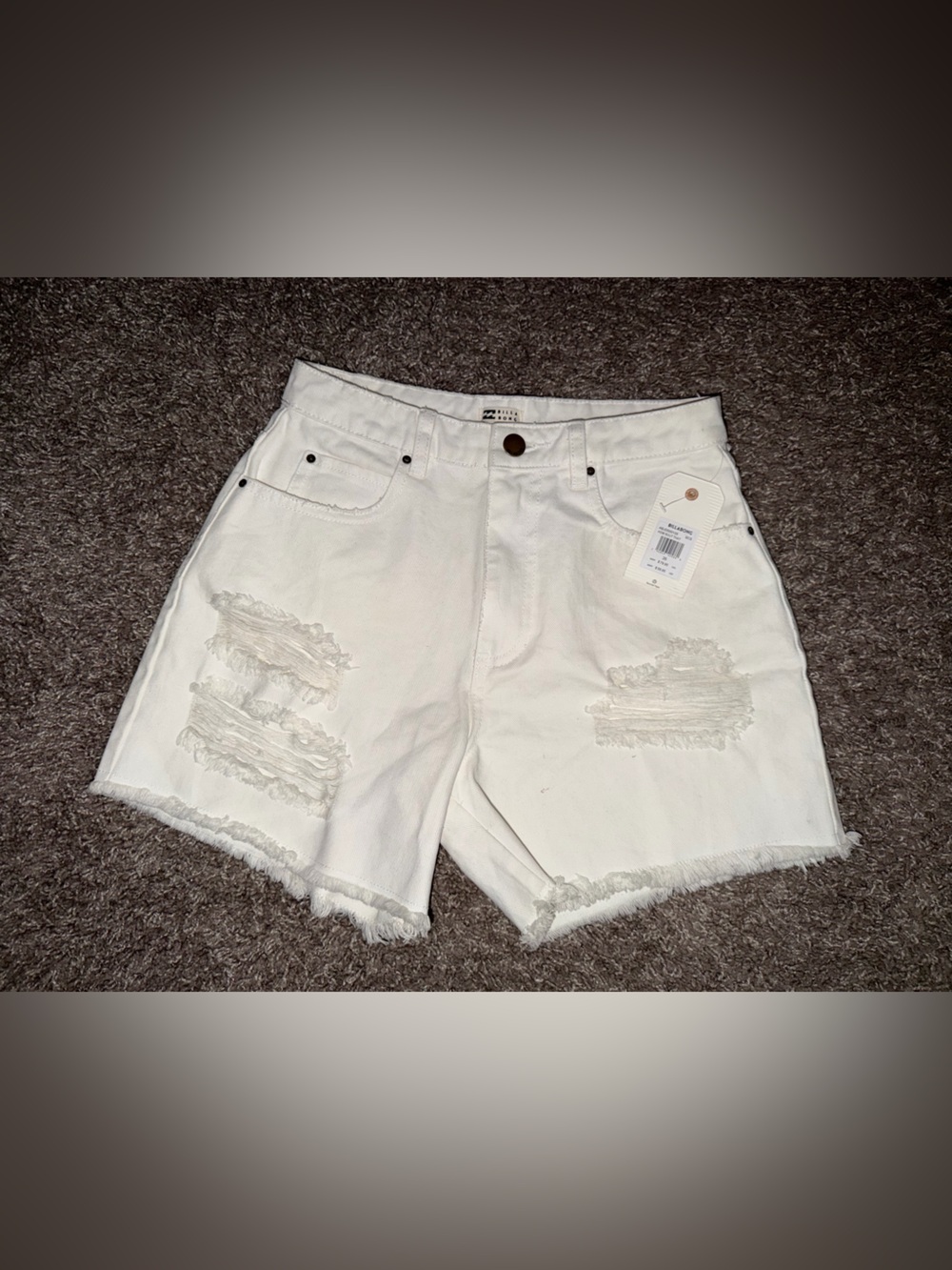 NWT Billabong White Distressed Frayed Hem Denim Shorts